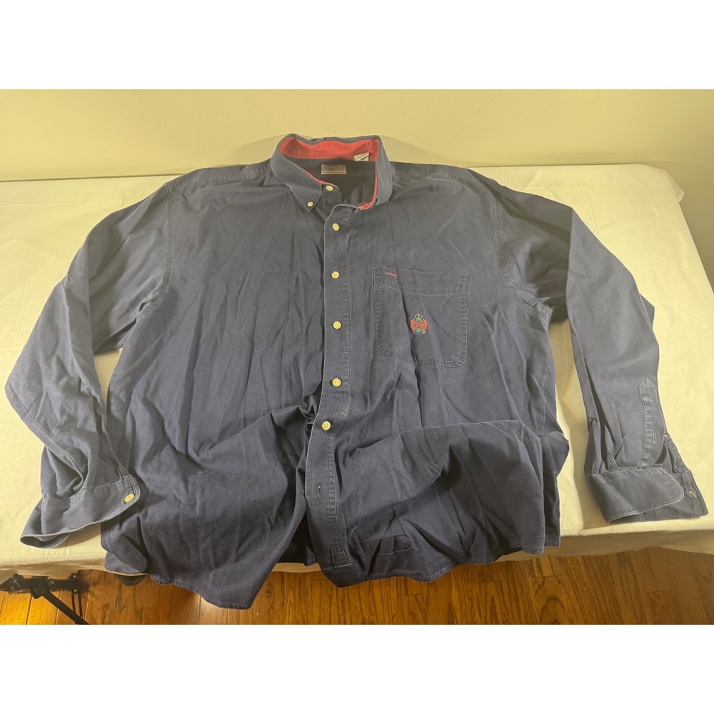 Bugle Boy Company Mens Navy Blue Long Sleeve Button Down Crest Shirt XL